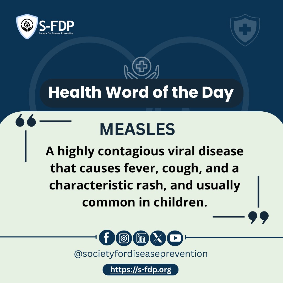 disease_society's tweet image. Measles starts with fever, cough, and red eyes, then spreads into a rash all over the body. It is so contagious that one sick person can infect up to 90% of people around them who are not protected.
Get your child vaccinated, #measles #vaccine is safe and saves lives.