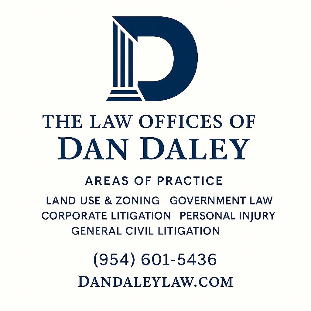 DanDaley's tweet image. We’re proud to serve clients across South Florida!
The Law Offices of Dan Daley handles:
• Land Use & Zoning
• Government Law
• Corporate Litigation
• Personal Injury
• General Civil Litigation
If you or someone you know needs legal help, we’d be honored to be considered.