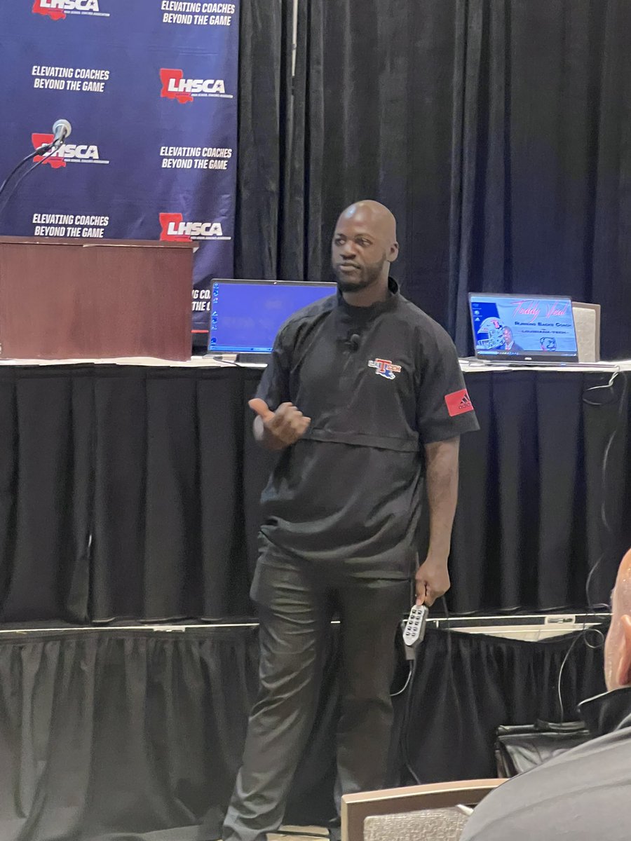 TheLHSCA's tweet image. Louisiana, he’s one of your own—through and through.
Thank you Teddy Veal, NOLA native and Running Backs Coach at Louisiana Tech.