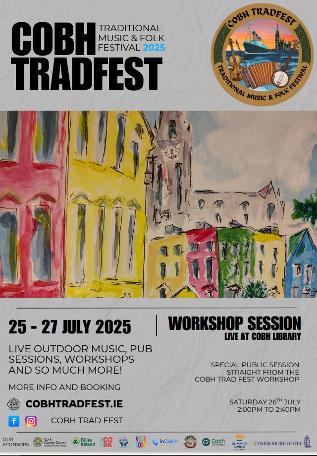 corkcolibrary's tweet image. COBH TRADFEST features a special public session straight form the Cobh Tradfest workshop live at #Cobhlibrary on Saturday 26th July at 2PM - 2.40 PM!
All welcome!

#WhatLibrariesDo

Cobh Edition
Cobh News
S.W.E.L.S.
Cobh Trad Group