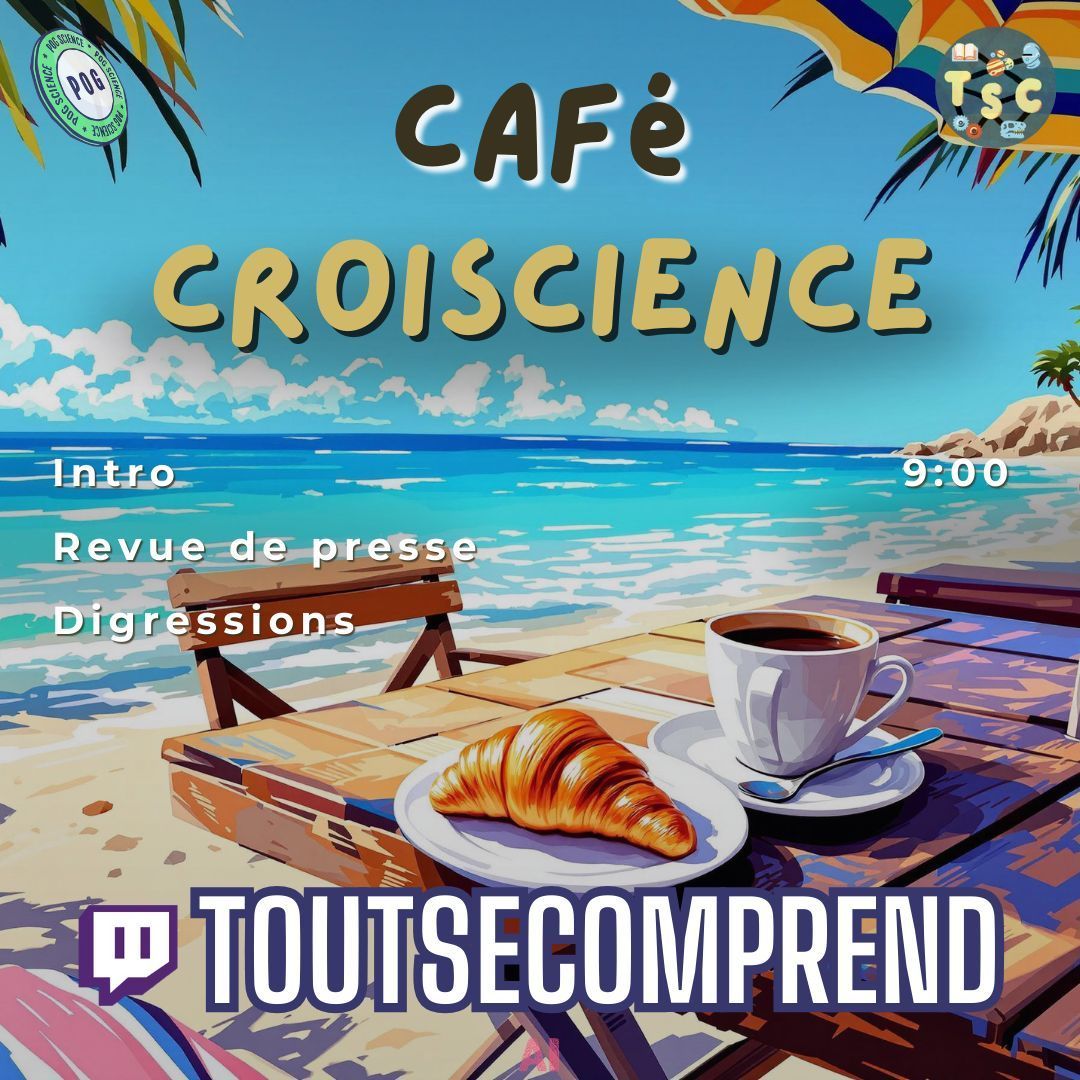 PogScience's tweet image. ☕🥐 Demain 9h, Robin Isnard vous attend pour le #cafécroiscience sur #Twitch
🗞 Au programme, revue de presse et analyse d&apos;articles de presse scientifique.

➡️ twitch.tv/toutsecomprend

#vulgarisation / #Science o