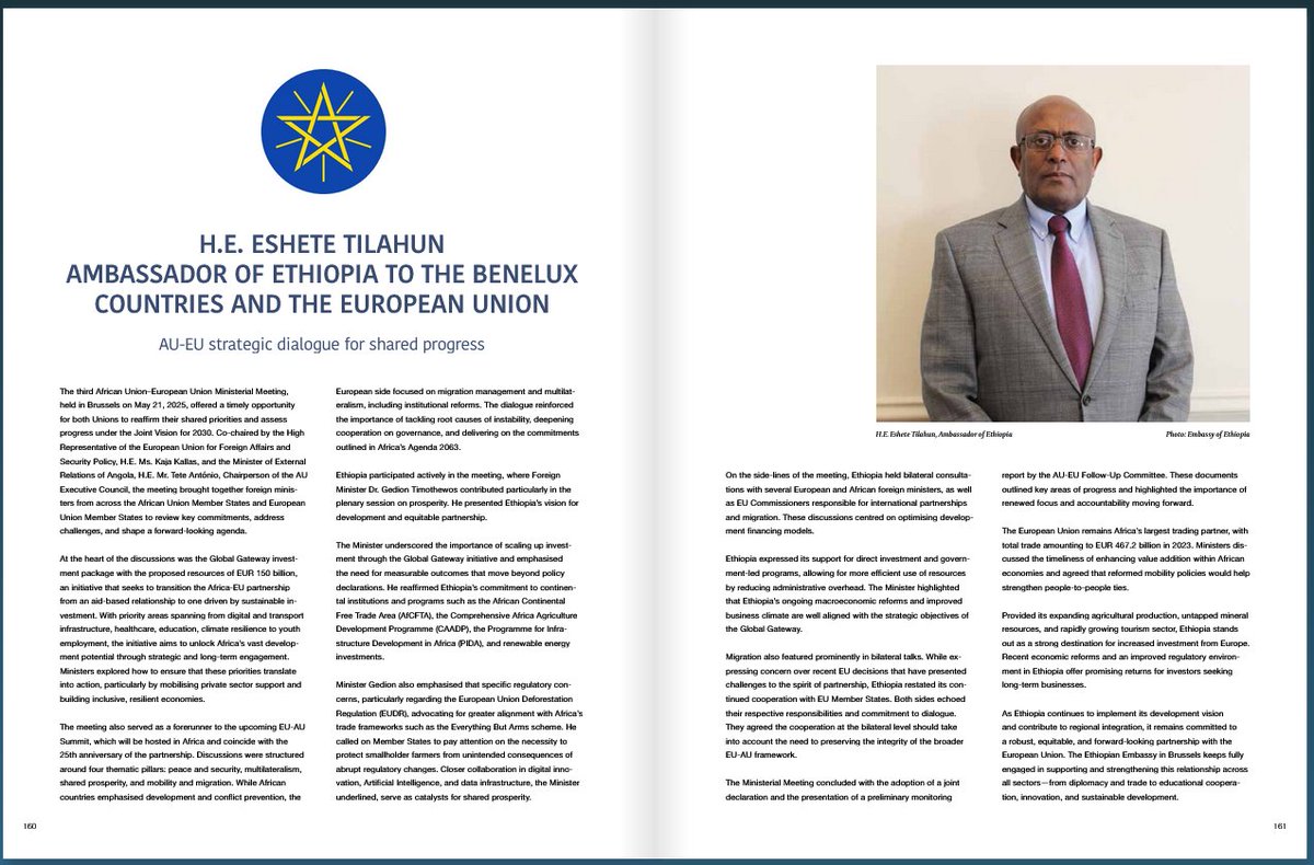 DiploWorld's tweet image. Reflecting on key outcomes from the recent African Union-European Union Ministerial Meeting, Ambassador of #Ethiopia 🇪🇹, H.E. Eshete Tilahun @EsheteTila, offers valuable insights on shared priorities, partnership, and the path forward.
@ETEmbassyBRU
🔗yumpu.com/en/document/re…