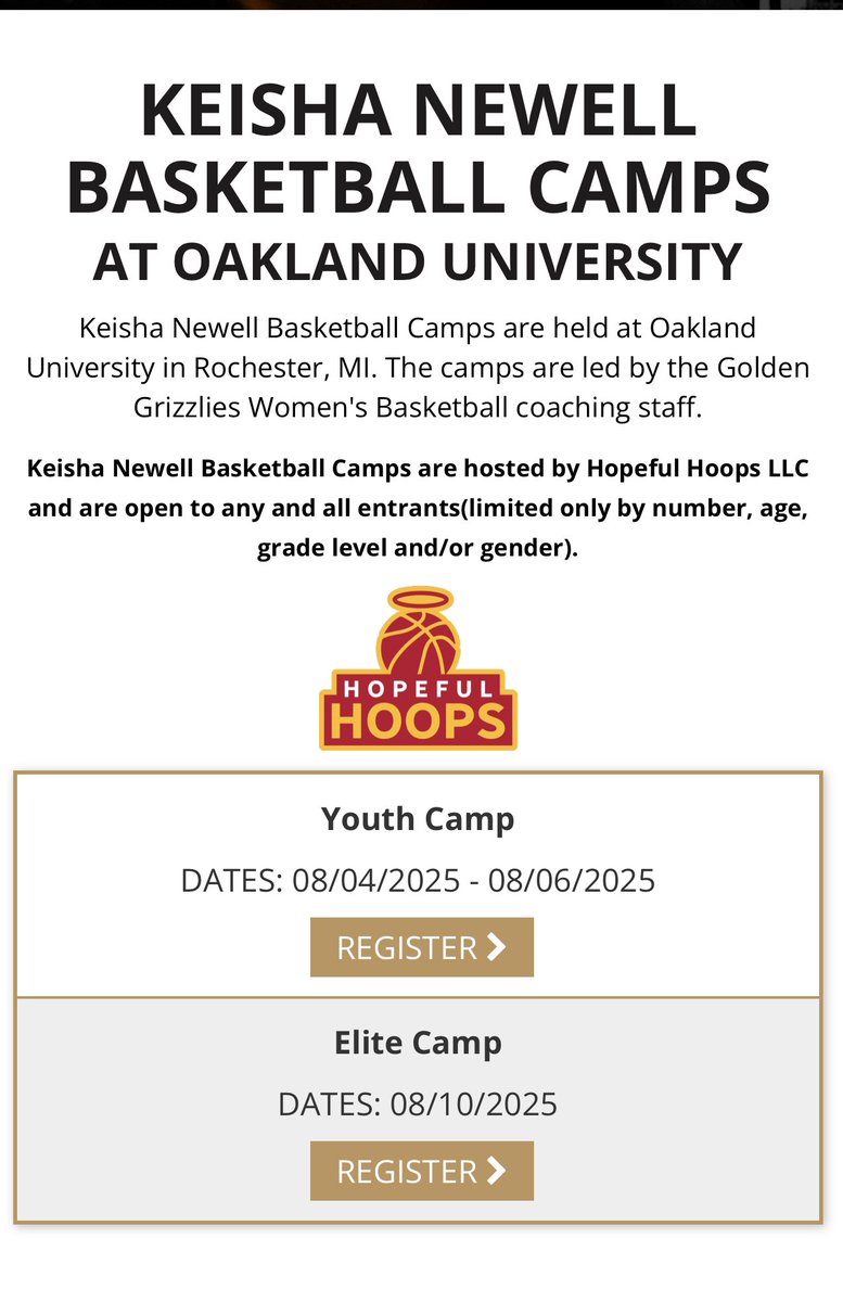 Coach Keith Wade (@wadesworld32) on Twitter photo What better way to be seen then to get on campus in front of the staff. Don’t just talk about the offers Go get them!
<a href="/OaklandWBBall/">Oakland Women's Basketball</a> Elite Camp Aug 10th
See ya there 👀📝🔥🏀💯
<a href="/Coach_hill7/">Jon Hill</a> <a href="/Coach_Newell1/">Keisha Newell</a> What better way to be seen then to get on campus in front of the staff. Don’t just talk about the offers Go get them!
<a href="/OaklandWBBall/">Oakland Women's Basketball</a> Elite Camp Aug 10th
See ya there 👀📝🔥🏀💯
<a href="/Coach_hill7/">Jon Hill</a> <a href="/Coach_Newell1/">Keisha Newell</a>