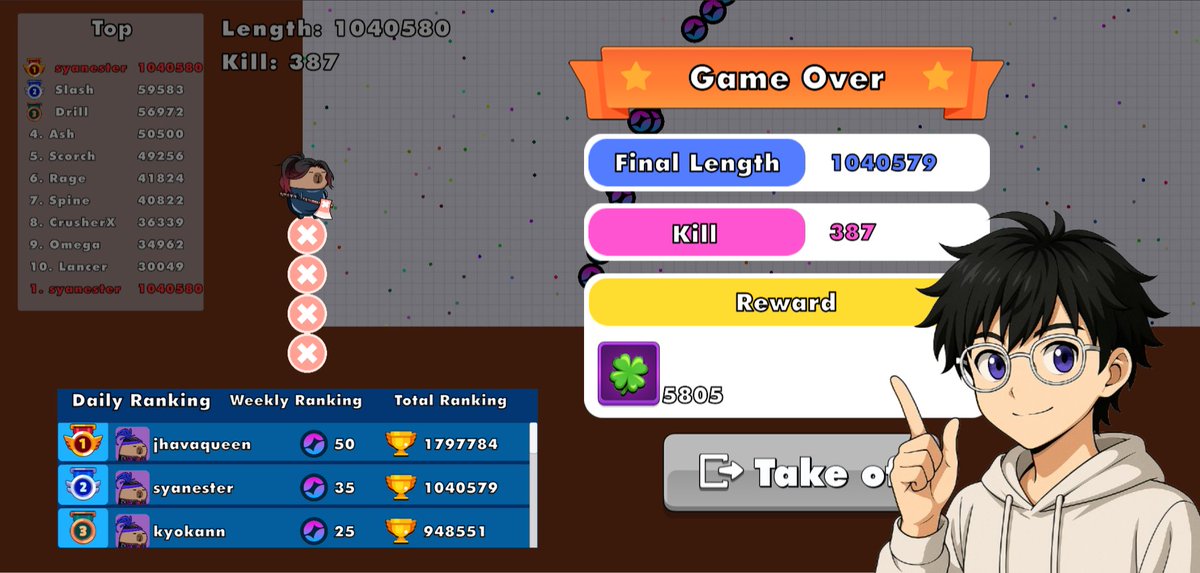 🎮SOMNIA GAMES🎮

Just finished an epic run!  Reached over 1 MILLION in length and scored 387 kills! 

This game had me hooked, and every move felt like a battle for survival. 

I'm OBSESSED with this game <a href="/Capyagent/">Capybara</a> 

<a href="/Somnia_Network/">Somnia</a> <a href="/somniaGames_/">Somnia Games</a> 
#SomniaCreator