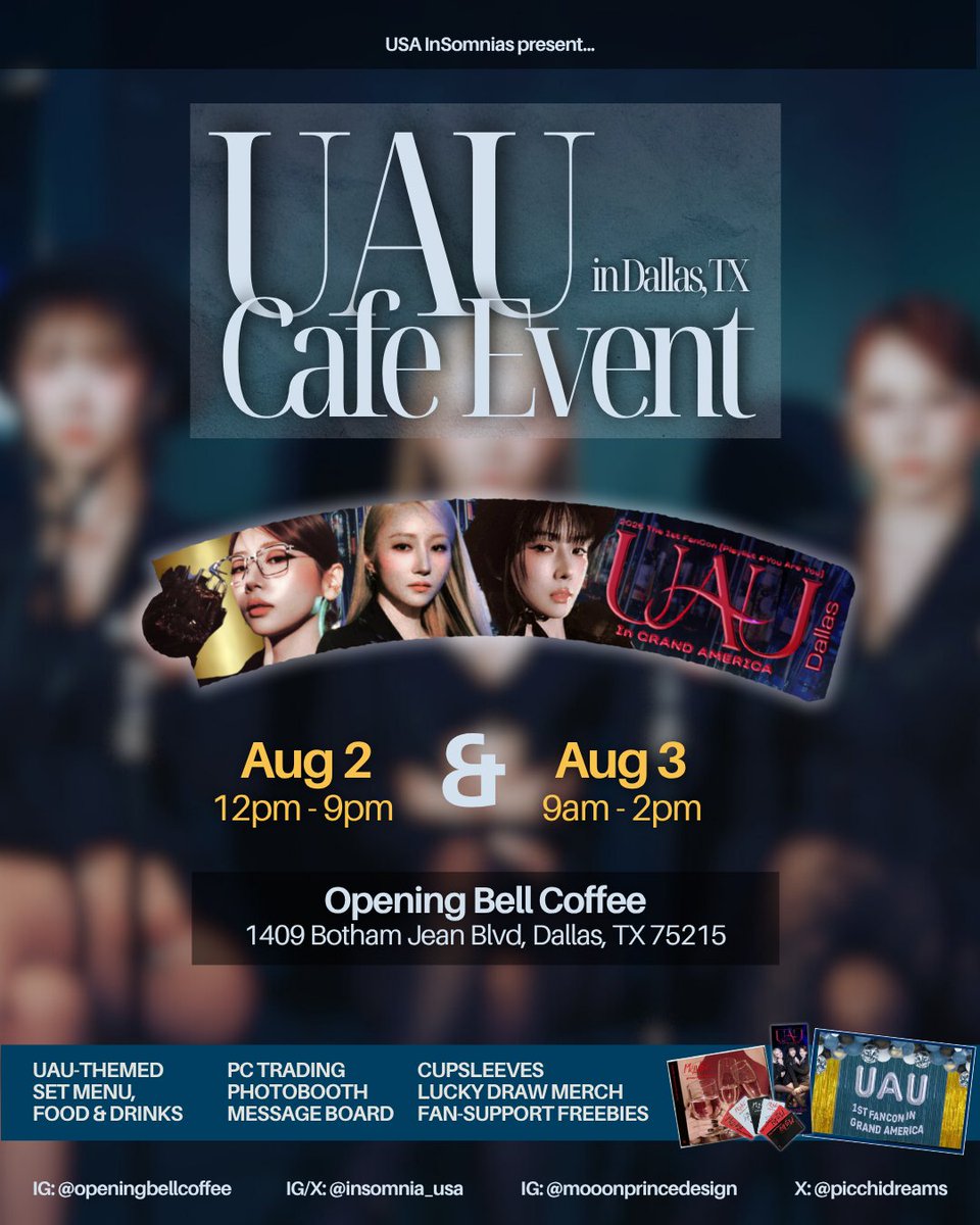 picchidreams's tweet image. 📣 DALLAS TX • UAU Cafe Event
Dallas InSomnias, the long wait is almost over! As @hf_dreamcatcher UAU hits the road for their Grand American tour, we've prepared something special: the first ever UAU Cafe Event in Texas.
🍷UAU-themed set menu, food & drinks
🍷Cupsleeves &…