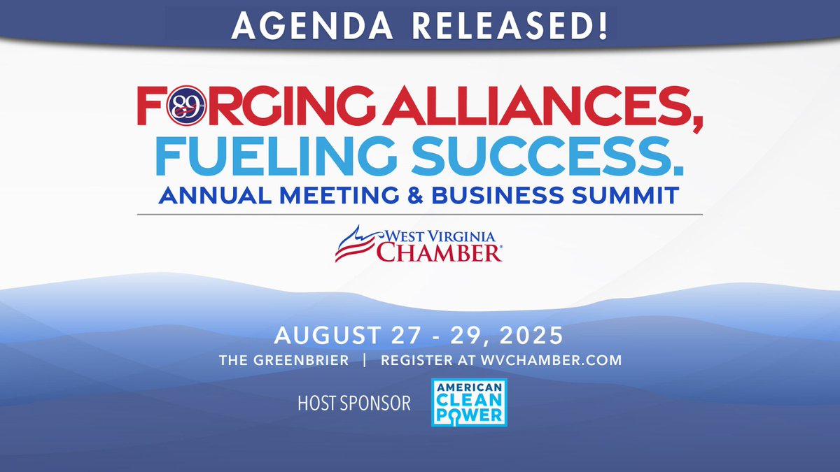 WVaChamber's tweet image. FULL AGENDA RELEASED: The @WVaChamber 89th Annual Meeting & Business Summit agenda has officially been released! Power players unite for another record-breaking year: wvchamber.com/wp-content/upl…