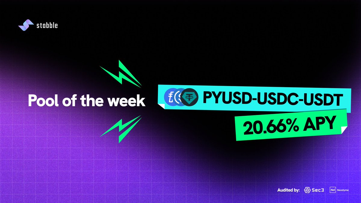 stabbleorg's tweet image. Pool of the week: PYUSD-USDC-USDT
Maximize your gains with our multi-token stablecoin pool; PYUSD-USDC-USDT, with a 24h APY of 20.66%!
stablecoins? stabble: app.stabble.org/liquidity-pool…