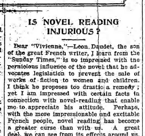 PessimistsArc's tweet image. "so impressed with the pernicious influence of the novel that he advocates legislation to prevent the sale of works of fiction to women and children." (1902)