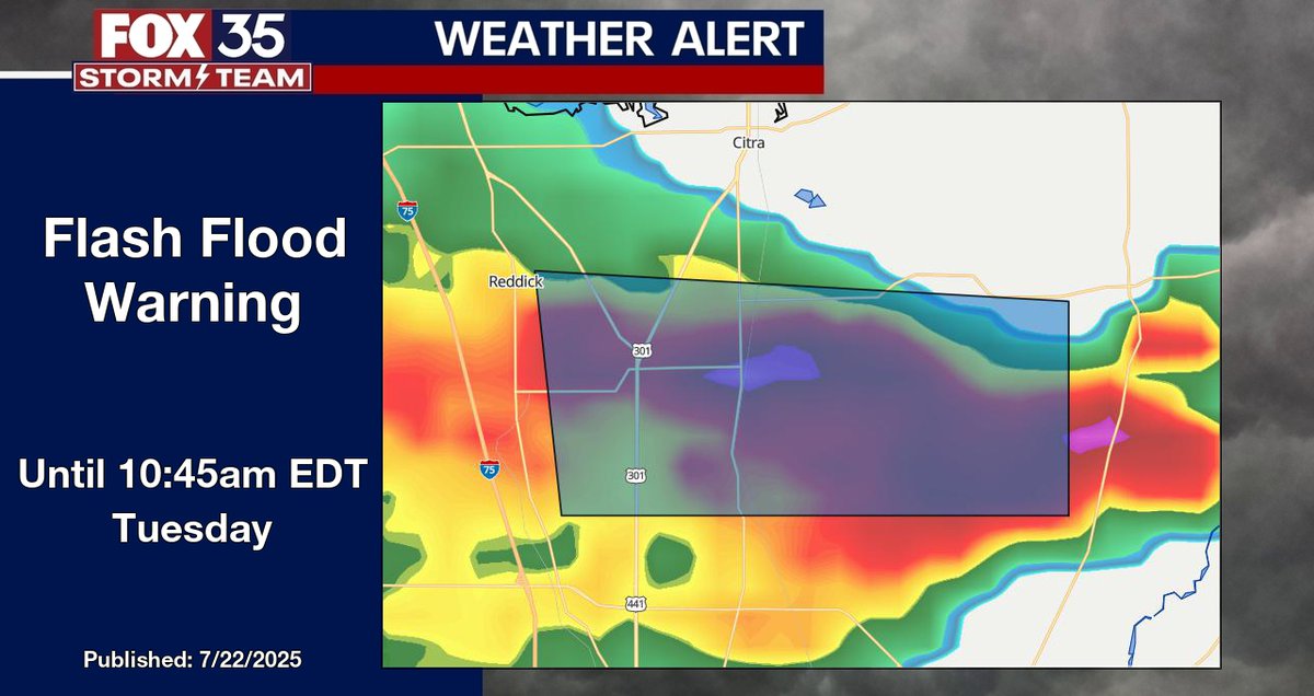 BrooksWeather's tweet image. FOX 35 Orlando - Flash Flood Warning for Marion County until 10:45am EDT Tuesday. fox35orlando.com/weather #flwx