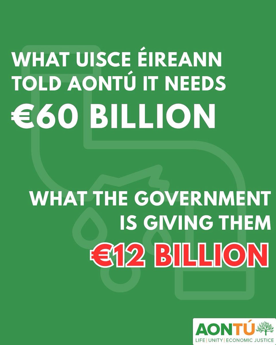 AontuIE's tweet image. Irish Water told Aontú it needed €60bn just to address problems as of today. Ministers today gave it €12bn. When will they listen?
#aontú