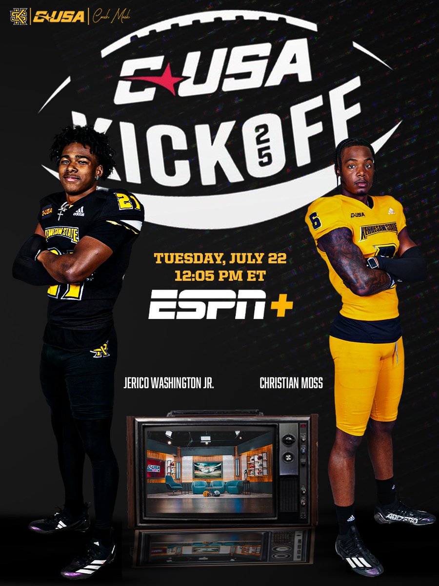 kennesawstfb's tweet image. Ready for Kickoff ๐
๐ Frisco, Texas
๐๏ธ PGA of America Headquarters
โฐ 12:05 p.m. ET
๐บ tinyurl.com/3xeeytyt
#SeeUs | #HootyHoo