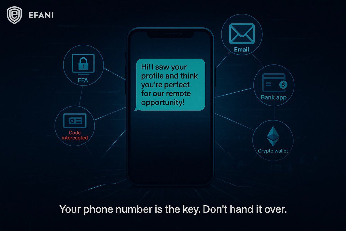 haseeb's tweet image. Why your phone number is now the weakest link in your job hunt.
Job scam texts are exploding. What looks like a recruiter message could actually be the start of a full-scale identity breach.
It goes like this:
“Hi, I’m hiring for a remote role. You’d be a great fit. Can we…