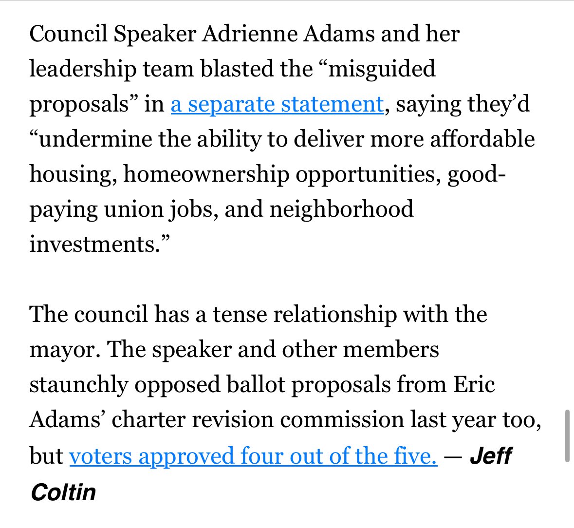 JCColtin's tweet image. Mayor Adams’ Charter Revision Commission approved five questions for the ballot this November. And a majority of the City Council is NOT happy.