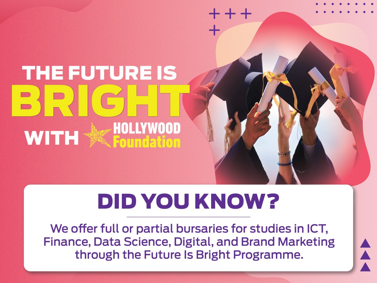 HWBFoundation's tweet image. Your future deserves a shot and we’ve got the support to make it happen! 💡🎓
If you’re studying or planning to study in fields like ICT, Finance, Data Science, Digital, or Brand Marketing this is your sign to apply for the Hollywood Foundation Future Is Bright Bursary.
We're…