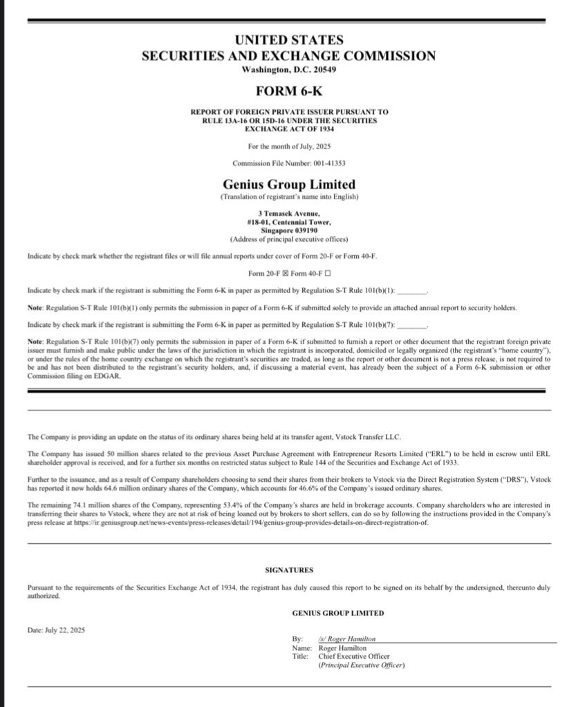 xMarketNews's tweet image. NO DILUTION + DIRECT REGISTRATION (46%) = SHORTS PANICKING AS FLOAT SHRINKS AHEAD OF NAKED SHORT SELLING LAWSUIT $GNS 🚨🚨