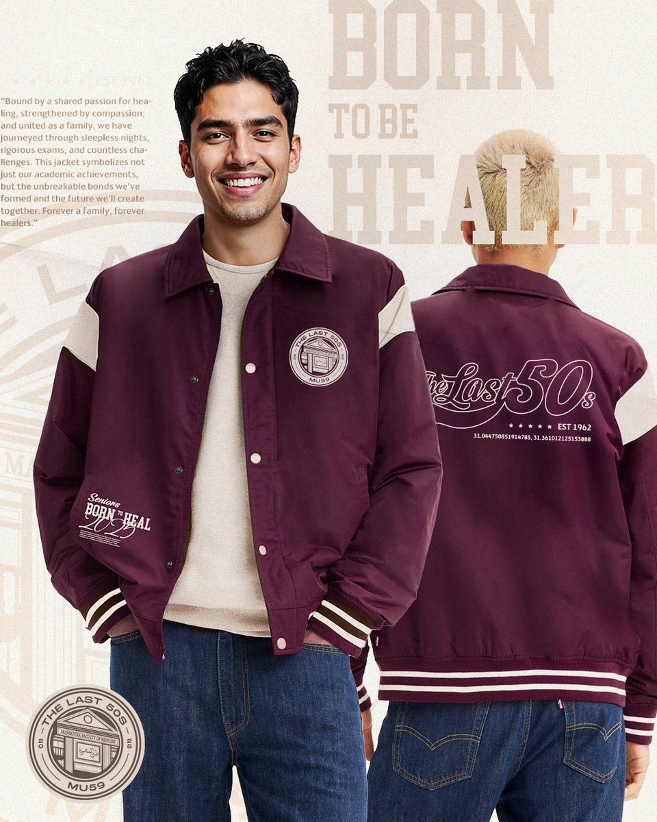 SHRKNx4's tweet image. Born to Heal

Mansoura University Faculty of Medicine 59&apos;th batch varsity jacket design

#TheLast50s #MU59