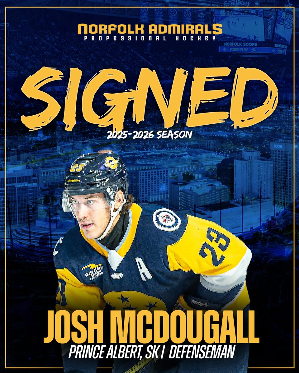 NorfolkAdmirals's tweet image. DOUGIE IS COMING BACK! 👏 

We have re-signed defenseman Josh McDougall to a contract for the upcoming season. ✍️

[ 📝 DETAILS: norfolkadmirals.com/news/2025/07/s… | @ECHL ]