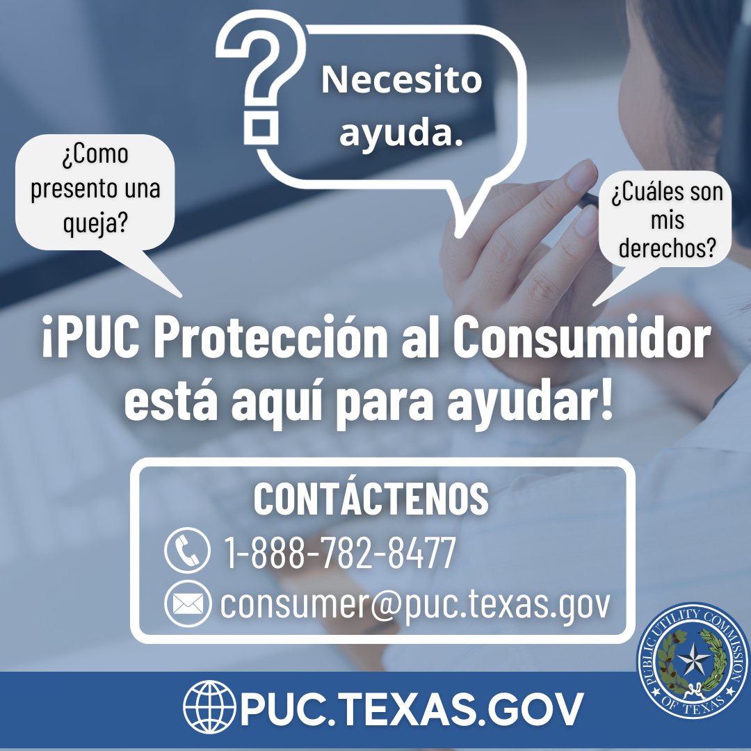 Si tiene una queja sobre su servicio de agua, alcantarillado, electricidad o telecomunicaciones, la PUC está aquí para ayudarlo. Para conocer nuestro procedimiento de quejas, lea más aquí: bit.ly/PUCTX-CONSUMER….