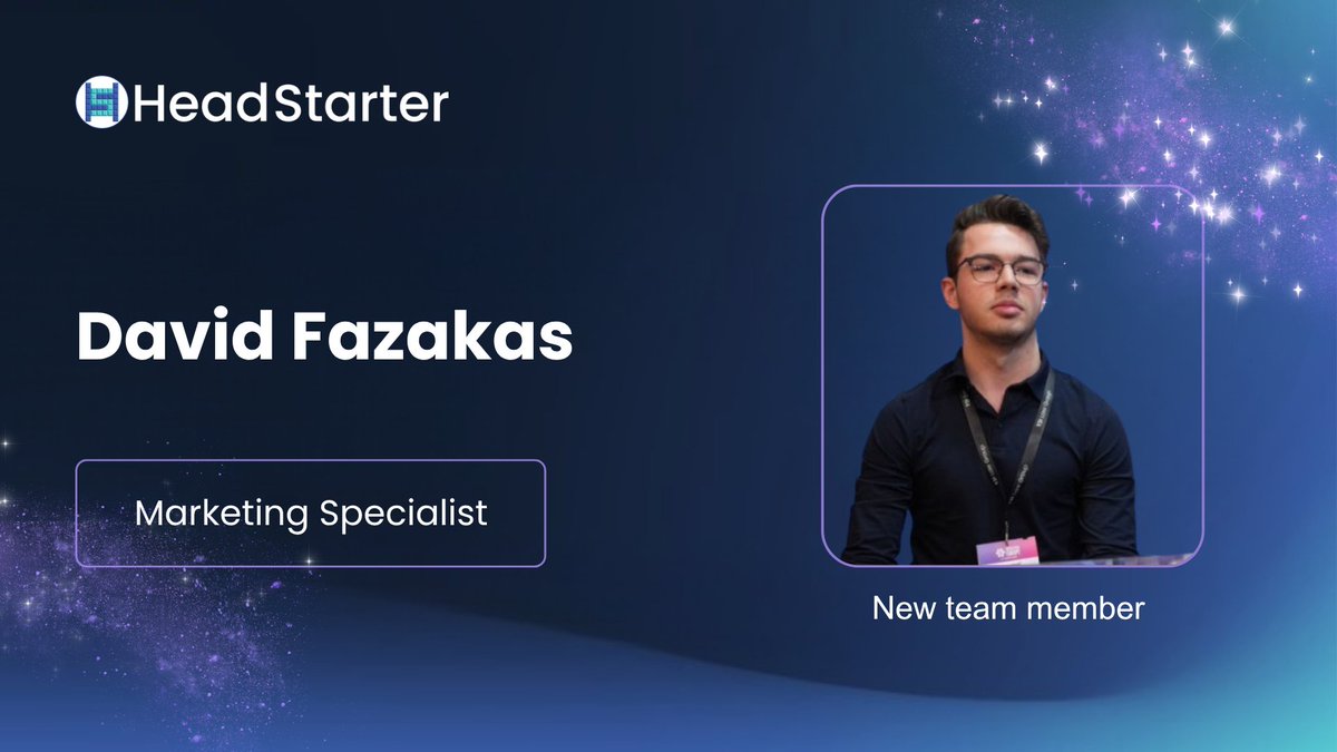 HeadStarterOrg's tweet image. As our ecosystem grows, so does the talent behind it
We’re excited to welcome David Fazakas as our new Marketing Specialist at HeadStarter!
With Web3 marketing experience at Bybit and a thesis on blockchain adoption, David brings sharp insights and strategic comms to the team.