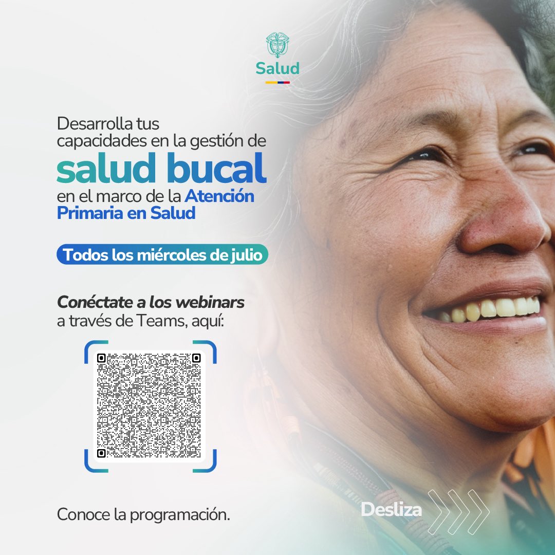 MinSaludCol's tweet image. 🩺👩🏽⚕👨🏼⚕ Si eres odontólogo, haces parte del sector salud o deseas saber más sobre la gestión de la salud bucal en el marco de la Atención Primaria en Salud, esta serie de webinars te van a interesar.
Conéctate y capacítate sin costo: tinyurl.com/kbv9dpuz