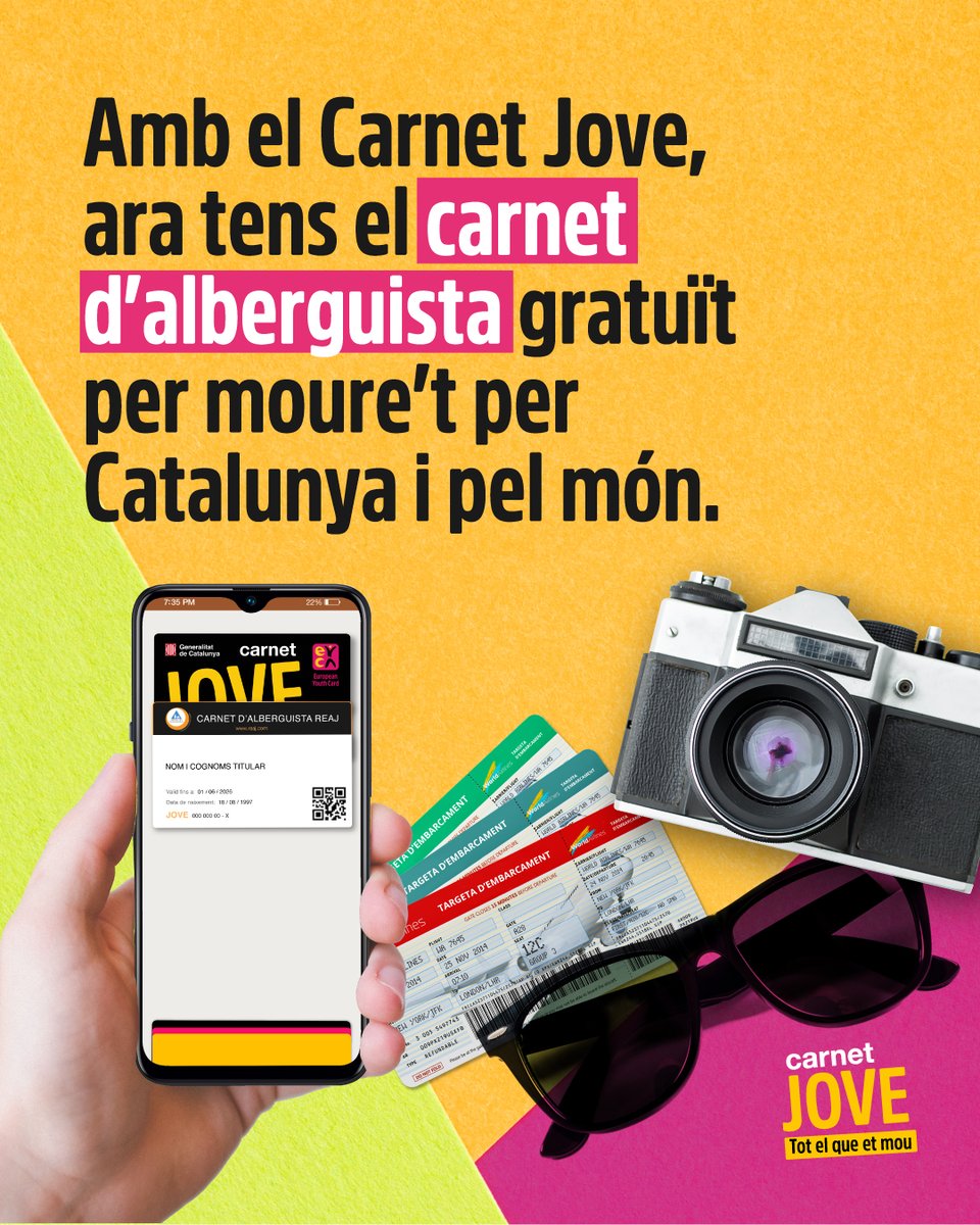 💳Els titulars del <a href="/carnetjove_cat/">Carnet Jove CAT</a> ja poden obtenir gratuïtament el carnet d'alberguista internacional.

ℹ️ És una oportunitat per a la mobilitat dels joves, per conèixer els albergs d’arreu del món, i també els de la xarxa <a href="/Xanascat/">Albergs Xanascat</a>.

Més info:👇
gen.cat/46EICK8