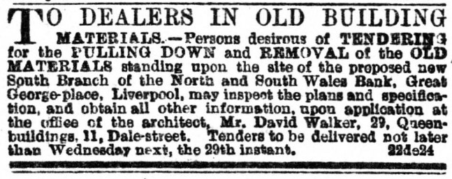 Liverpool1207's tweet image. In 1878 the North & South Wales Bank, St. James/Great George Street, replaced an earlier branch across the road at 5 Great George Place. The earlier branch had opened on 22nd July 1864