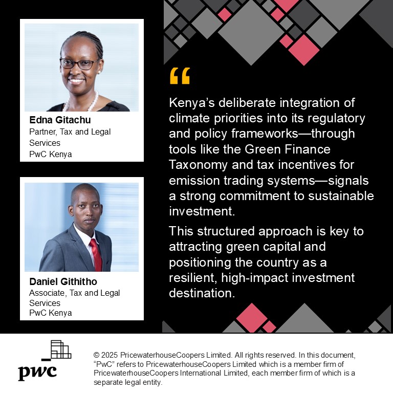 Kenya is emerging as a green investment hub thanks to new tax incentives, carbon market reforms &amp; the Kenya Green Finance Taxonomy. A bold step toward climate resilience &amp; investor confidence. Read more: ow.ly/Ouo950Wtijf  #GreenFinance #PwCInsights  #TheBusinessDaily