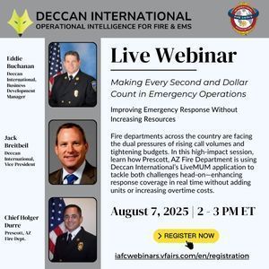 IAFC's tweet image. Join us for a Deccan Solutions webinar, August 7th, 2-3 PM, ET. Making Every Second and Dollar Count in Emergency Operations - Improving Emergency Response Without Increasing Resources. Register here 👉 buff.ly/vb4Q73D
