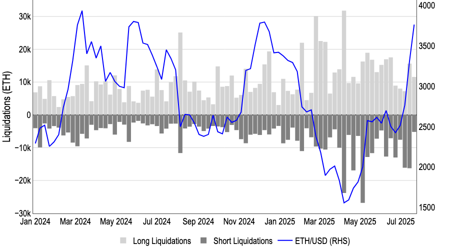 Dav1dDuong's tweet image. Major shift from previous months when long ETH liquidations outpaced shorts:
Short ETH liquidations in July MTD = $723M
Long ETH liquidations in July MTD = $567M
