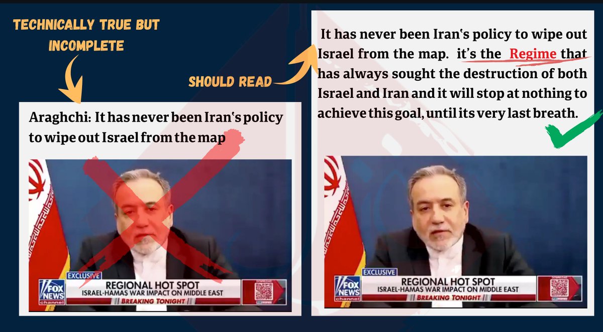Gmod_irian's tweet image. Regime's FM Araghchi to @BretBaier "it has never been Iran's policy to wipe out Israel from the map."
This Is Technically True. Just Incomplete‼️
Iran, as a country and civilization, has never sought the destruction of @Israel or any other nation. Before the Islamic regime…