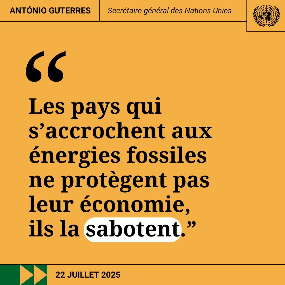 Nations Unies (ONU) (@onu_fr) on Twitter photo « Les pays qui s’accrochent aux énergies fossiles ne protègent pas leur économie, ils la sabotent. »
Pour <a href="/antonioguterres/">António Guterres</a> , les énergies renouvelables constituent la plus grande opportunité économique du 21e siècle. un.org/fr/climatechan… « Les pays qui s’accrochent aux énergies fossiles ne protègent pas leur économie, ils la sabotent. »
Pour <a href="/antonioguterres/">António Guterres</a> , les énergies renouvelables constituent la plus grande opportunité économique du 21e siècle. un.org/fr/climatechan…