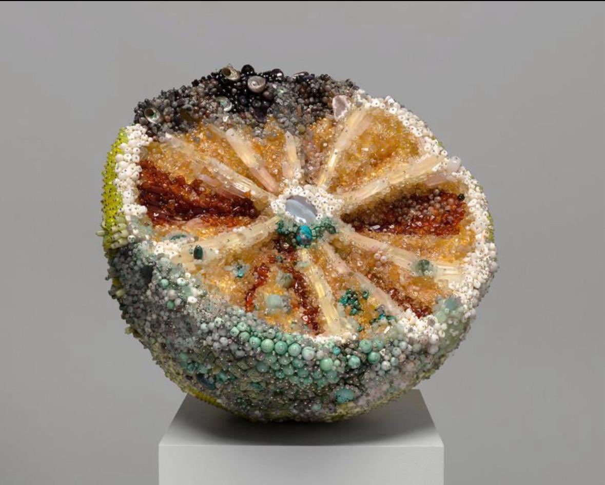 AwfulButGreat's tweet image. Moldy Orange made from minerals and agate by Kathleen Ryan