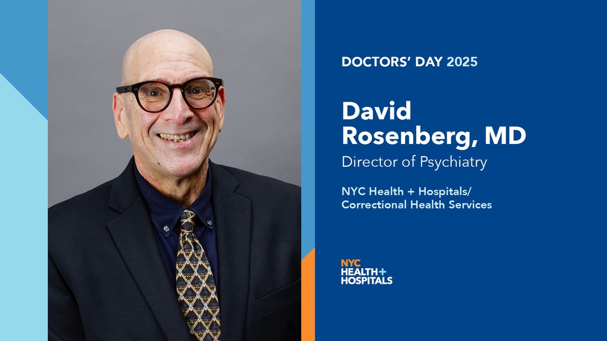 NYCHealthSystem's tweet image. Dr. David Rosenberg, Director of Psychiatry, at NYC Health + Hospitals/Correctional Health Services, has simple advice for doctors: “Just smile and say ‘Good Morning’ to everyone and treat others with respect and kindness: bit.ly/3GOfLYU #TopDocsNYC