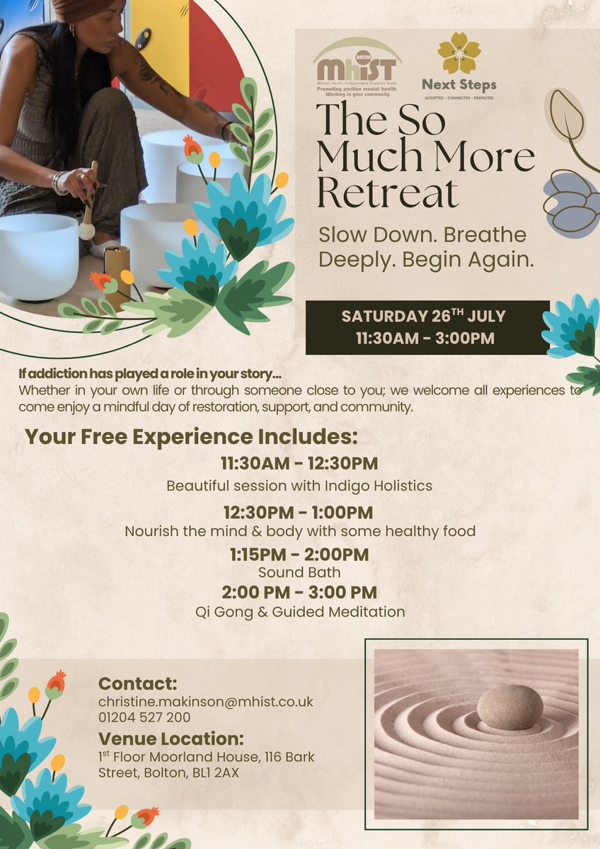 MhIST (@mhist1) on Twitter photo Has addiction played a role in your life?
🗓️ Saturday 26th July | ⏰ 11:30AM – 3:00PM
📍 Moorland House, 116 Bark Street, Bolton
📩 Reserve your free place today; more sessions will be happening in the future
📧 christine.makinson@mhist.co.uk | 📞 01204 527 200 Has addiction played a role in your life?
🗓️ Saturday 26th July | ⏰ 11:30AM – 3:00PM
📍 Moorland House, 116 Bark Street, Bolton
📩 Reserve your free place today; more sessions will be happening in the future
📧 christine.makinson@mhist.co.uk | 📞 01204 527 200