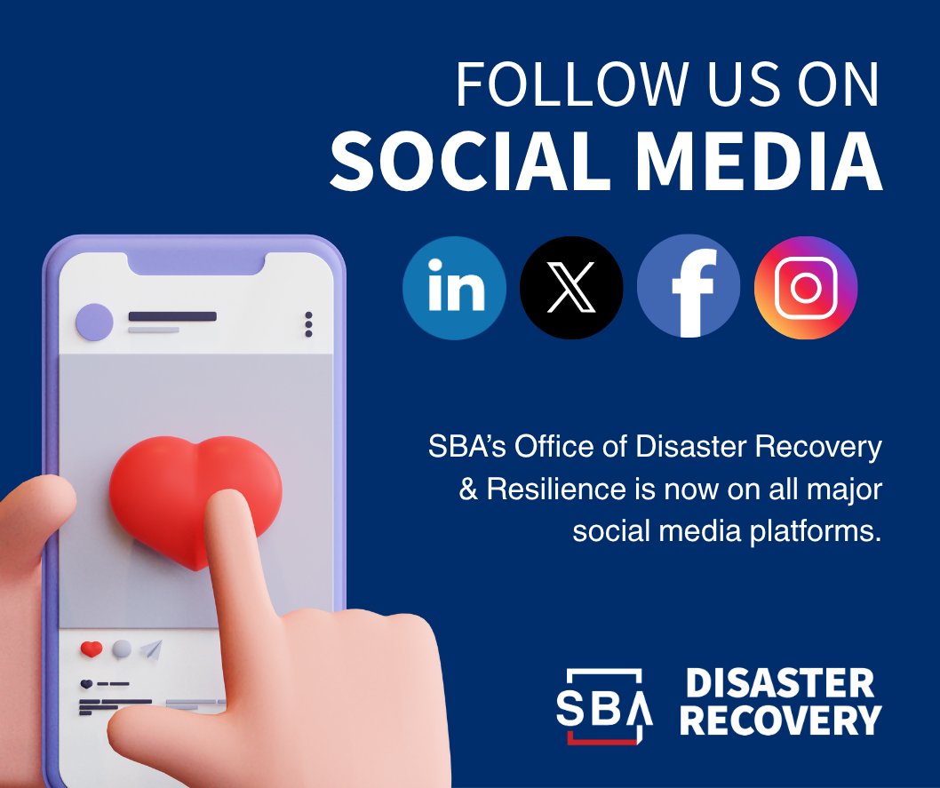 SBA_ODRR's tweet image. Stay updated with the latest in @SBAgov’s #disaster response by following @SBA_ODRR across all our social media channels: bit.ly/m/sba_odrr