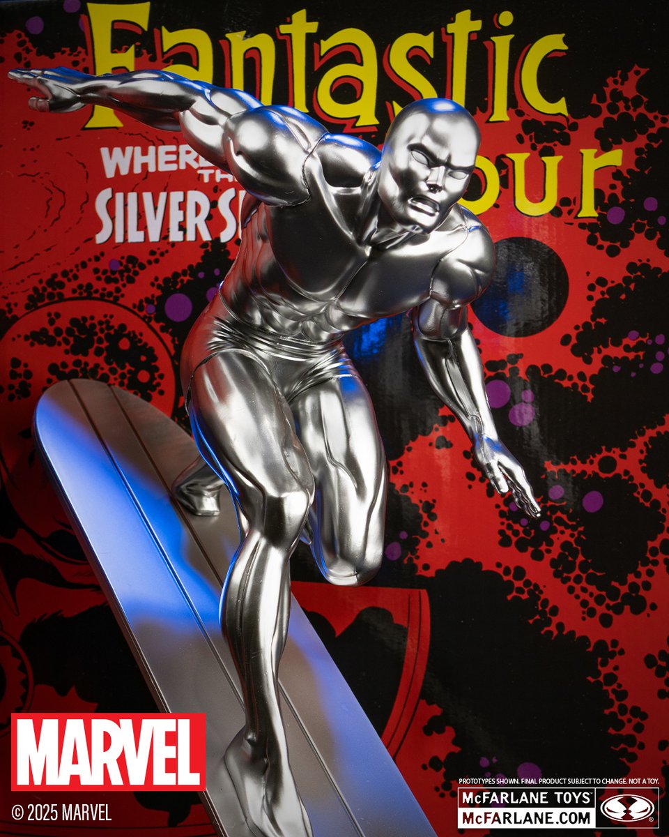 mcfarlanetoys's tweet image. Silver Surfer 1:6th scale collectible with scene inspired by the Fantastic Four #72 cover launches for pre-order on JULY 25th at select retailers!
Includes a re-printed issue of Fantastic Four #72.
#McFarlaneToys #Marvel #SilverSurfer #FantasticFour #MarvelComics