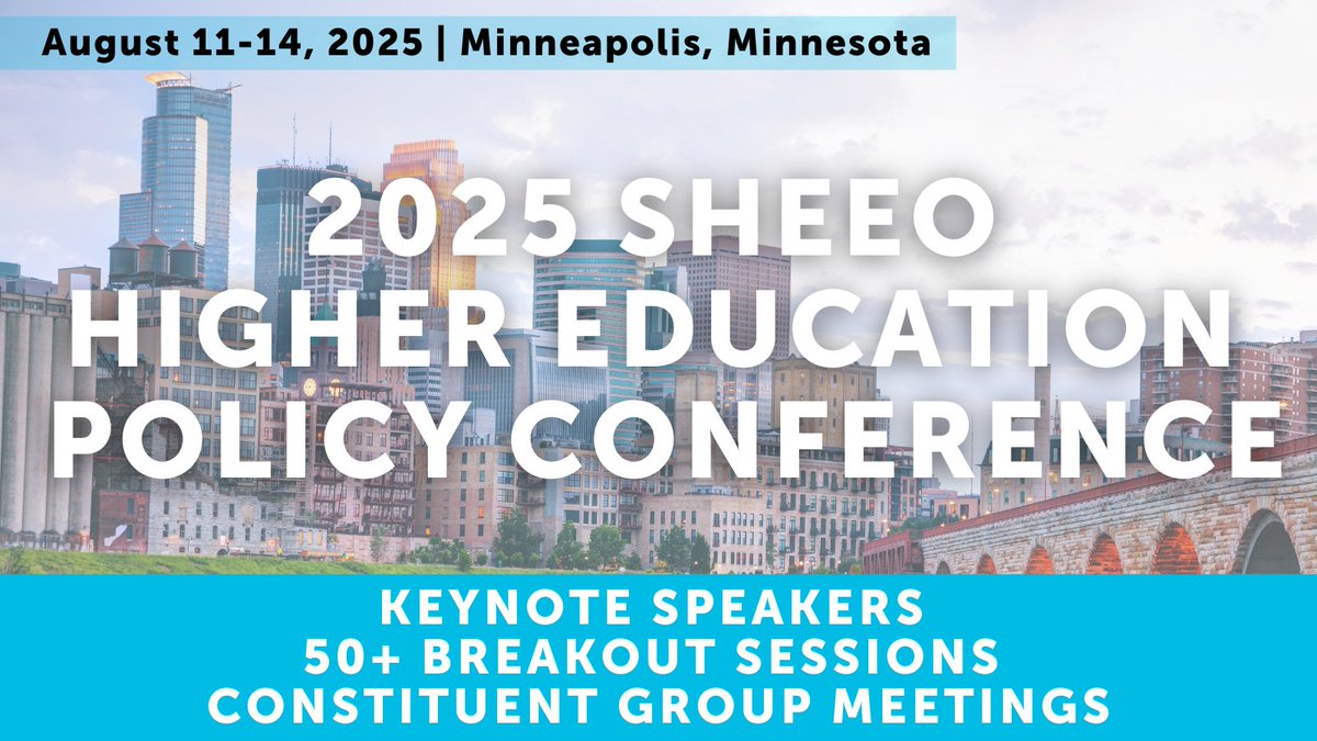 SHEEOed's tweet image. Join us in just a few weeks for this year’s Higher Education Policy Conference in Minneapolis. Check out keynote speakers and over 50 breakout sessions - bit.ly/policyconferen…. Register now to secure your spot today!