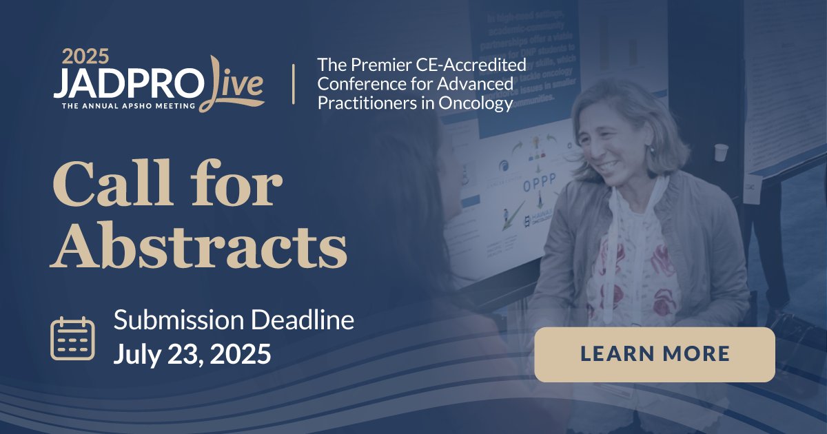 Final Call for Abstracts!

The deadline to submit your abstract for #JADPROLive is TOMORROW — July 23 at 11:59 pm ET!

Submit now ➡️ jadprolive.com/abstracts/

#JADPROLive #APSHO #Oncology #AdvancedPractitioner #CallForAbstracts #ShareYourResearch