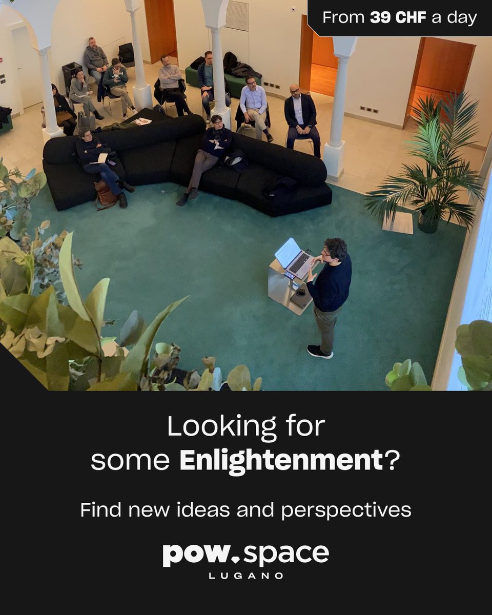 pow_space's tweet image. 💡 Looking for some Enlightenment?
At PoW space Lugano, you’re not just working — you’re exchanging ideas, perspectives, and visions.
From workshops to impromptu chats, this is where innovation meets Bitcoin.
🔗 pow.space
#LuganoPlanB #PoWSpace #coworking