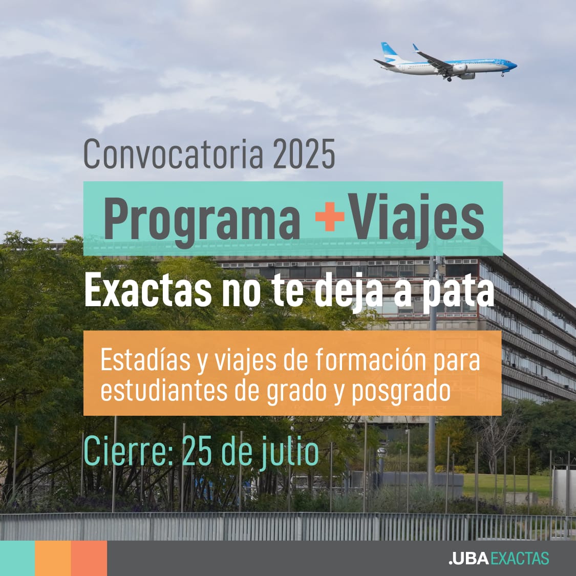 Exactas_UBA's tweet image. 🧠 ¿Estás haciendo una carrera y tenés ganas de viajar para ampliar tu formación?
🛫 Te damos una mano con el subsidio +Viajestudiantes, para cubrir estadías, reuniones científicas o cursos entre el 15/9/25 y el 30/4/26.
🧳 Podés pedir hasta $320.000 para pasaje, alojamiento y…