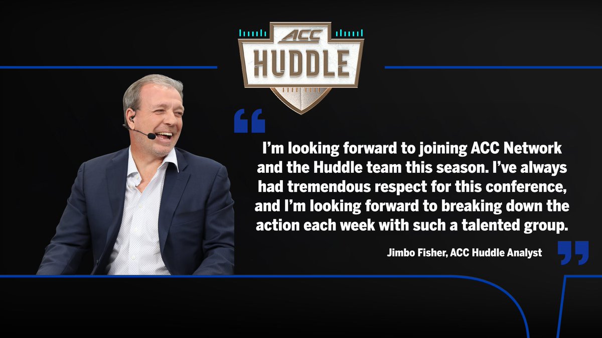 2013 National Champ-winning HC Jimbo Fisher looks forward to bringing his championship pedigree &amp; head coaching insights to the 'ACC Huddle' desk

Fisher makes his <a href="/accnetwork/">ACC Network</a> debut Saturday, August 30 ahead of <a href="/LSUfootball/">LSU Football</a> at <a href="/ClemsonFB/">Clemson Football</a> 🏈