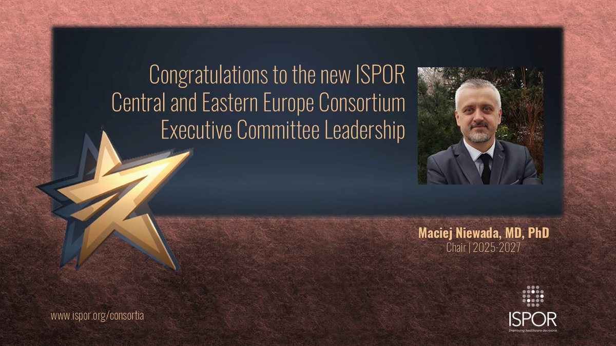Congratulations to Maciej Niewada, MD, PhD, whose term as Chair of ISPOR’s Central &amp; Eastern Europe (CEE) Consortium Executive Committee began this month. ISPOR’s #CEE Consortium promotes #healthcare decision making in the region. More&gt;&gt; ow.ly/e7rG50WsK8I