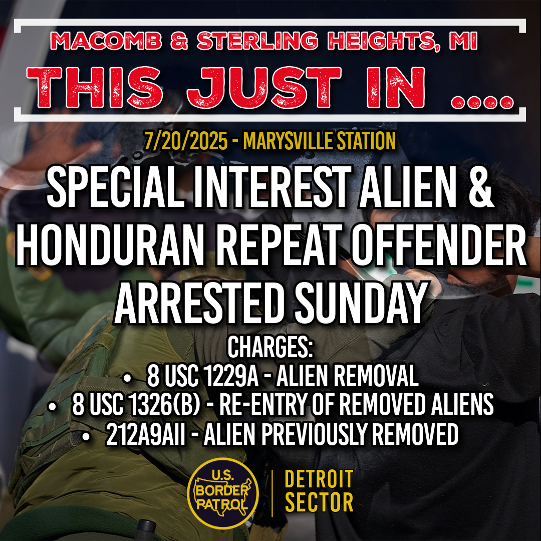USBPChiefDTM's tweet image. On Sunday, Marysville agents arrested a Special Interest Alien from Venezuela with law enforcement partners. In a separate, targeted effort, Marysville agents also arrested an illegal alien from Honduras with a history of illegal immigration. The Honduran is facing a felony…
