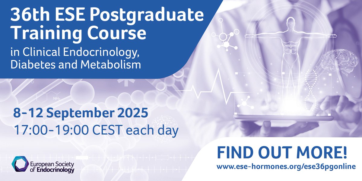 ESEndocrinology's tweet image. Two week reminder!
Register now to save on your registration fee for the 36th ESE Postgraduate Training Course in Clinical Endocrinology, Diabetes and Metabolism (online).
📅 Early Bird deadline: 5 August ⌛
Full programme is now out!
Register today 👉 ow.ly/ofUA50VFMZR
