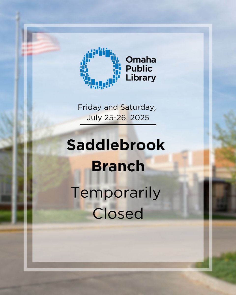 🚧 Saddlebrook Branch will be closed on Friday and Saturday, July 25-26, 2025, due to the community center’s annual gym floor maintenance. In the meantime, visit another OPL branch or explore our eBooks and audiobooks online! #OmahaLibrary