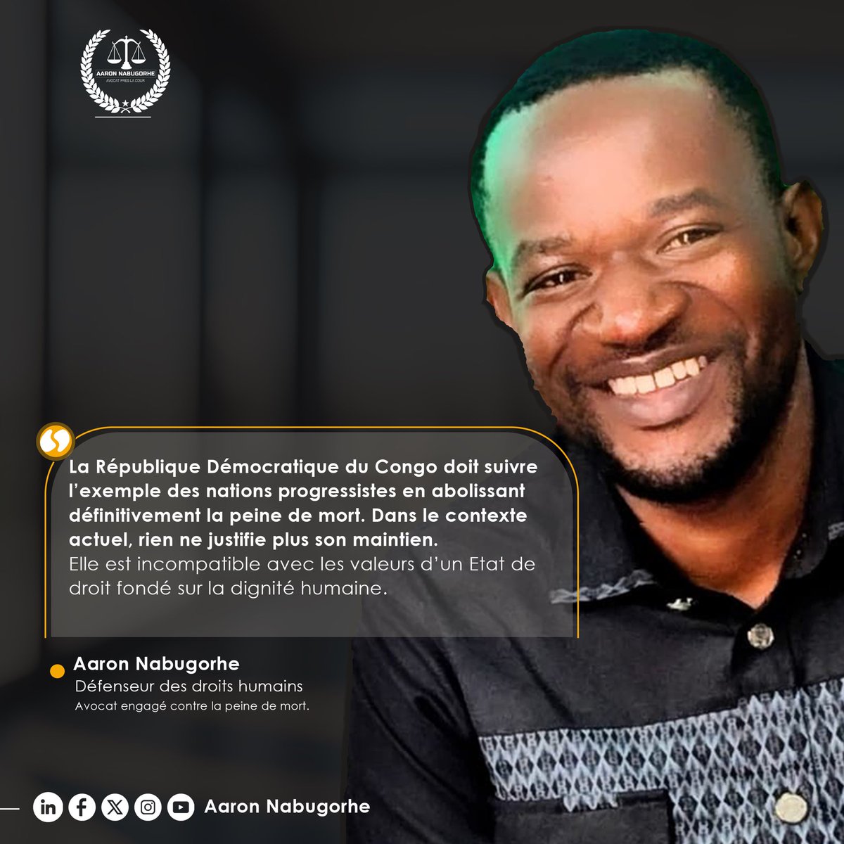 🔴La République Démocratique du Congo doit suivre l’exemple des nations progressistes en abolissant définitivement la peine de mort. Dans le contexte actuel, rien ne justifie plus son maintien.
Elle est incompatible avec les valeurs d’un État de droit fondé sur la dignité humaine