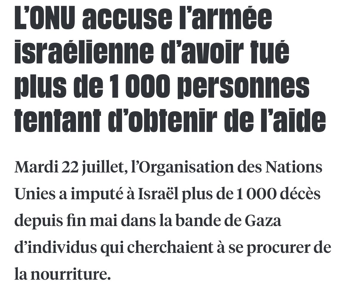 emma_frr's tweet image. L'armée israélienne a massacré 1054 personnes depuis mai, alors qu’elles tentaient d'obtenir de l'aide humanitaire. C’est un chiffre de l’ONU.
Face à l'horreur, une réponse politique est nécessaire.
@EmmanuelMacron que vous faut-il de plus pour agir ?