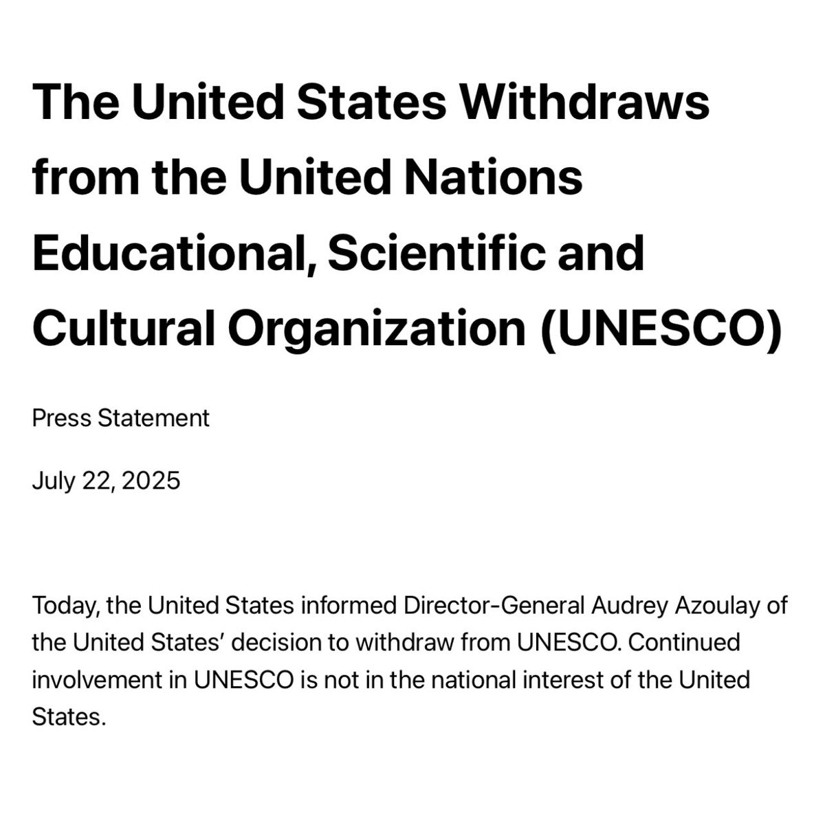 p_zuchowski's tweet image. Prezydent Donald Trump podjął decyzję o wycofaniu Stanów Zjednoczonych z UNESCO. Informację podawaną wcześniej przez media w USA jako nieoficjalną potwierdził w komunikacie Departament Stanu.
Uzasadniając decyzję o wyjściu z UNESCO, Biały Dom wskazuje na rzekome prochińskie…