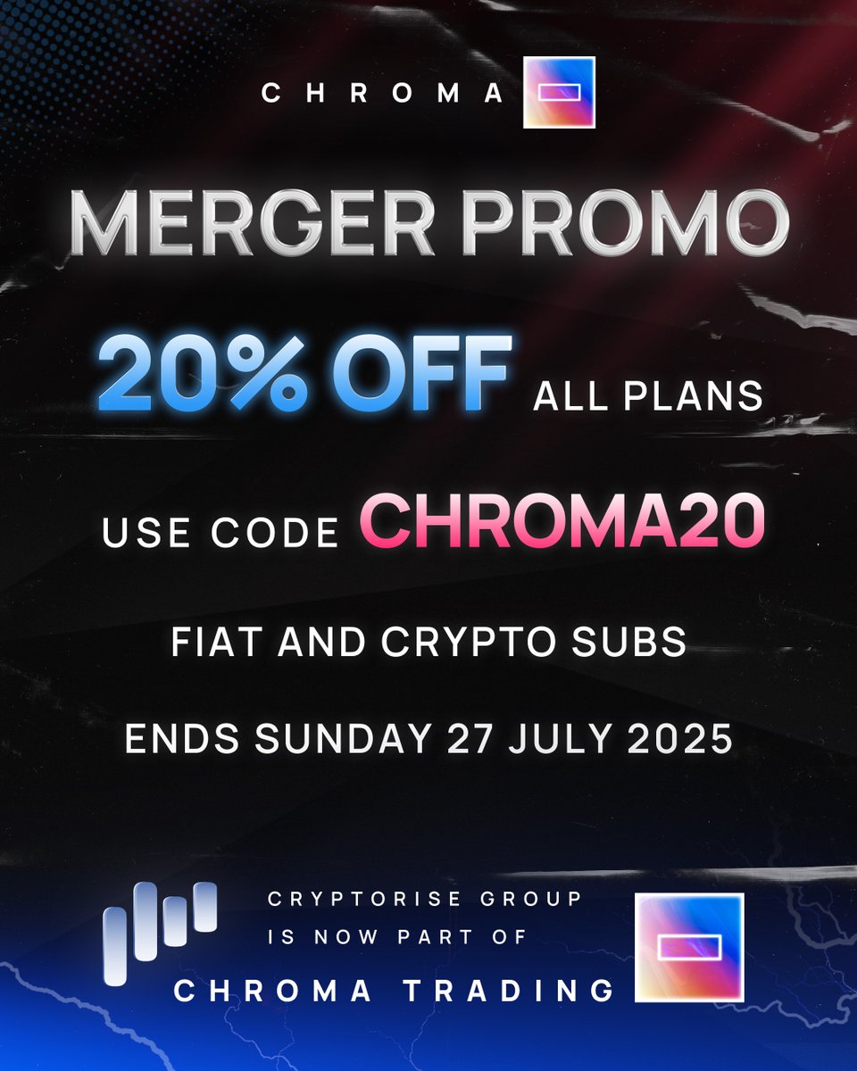 🚨 MERGER PROMO 🚨

20% off ALL subs

Code: CHROMA20

Valid for fiat &amp; crypto

RUNS THIS WEEK ONLY 📅

Bull market is here — what are you waiting for?

#chromatrading