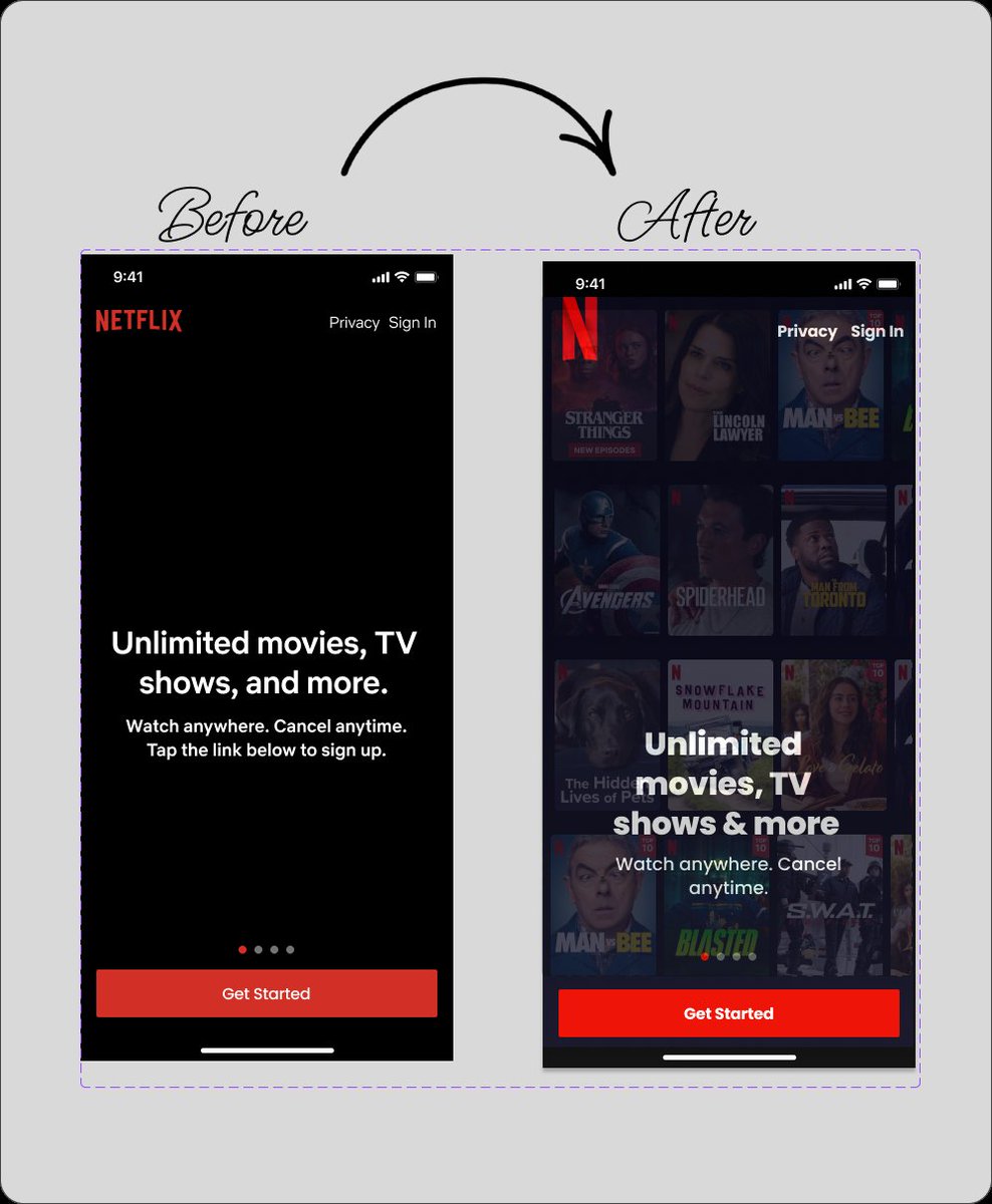 Day 2 of my 90‑day UI/UX journey! 
Today I challenged myself to redesign the <a href="/netflix/">Netflix</a> mobile login screen.
Kept it bold, clean, and modern, while sticking to Netflix’s vibe. 

👇🏾 Before vs After, what do you think?
Would you sign in faster with this? 🤔🔥

#90DaysOfDesign